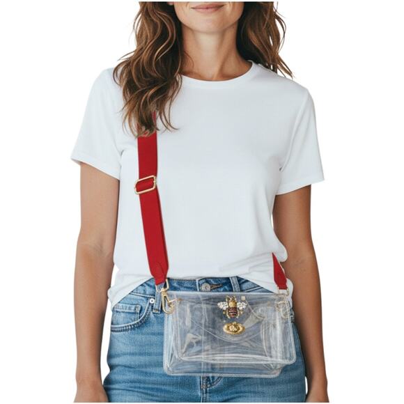 Interchangeable Crossbody Bag with Bee Charm & Adjustable Red Strap - Picture 2 of 6